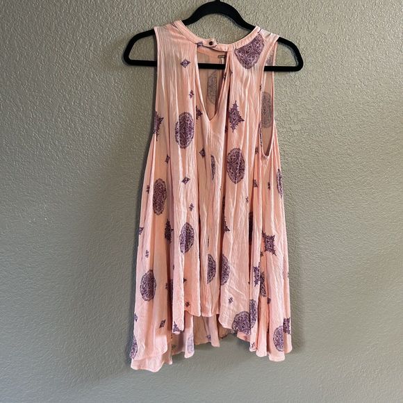 Free People Dress Pink Tree Swing Mini Oversized Keyhole Neck Flowy boho - Picture 6 of 9